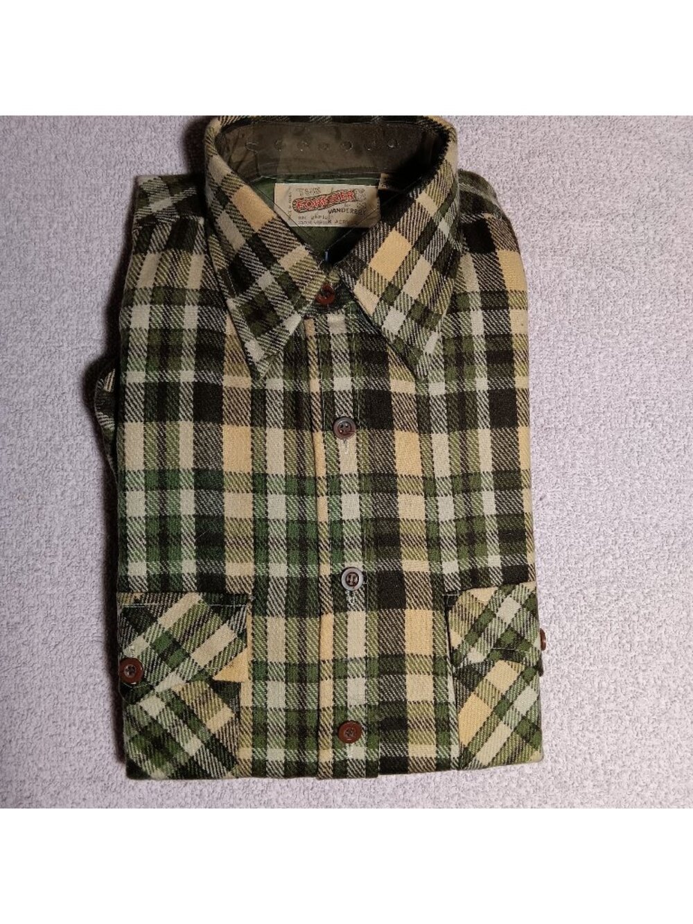Vintage Small Flannel Shirt 1970's Mens Vanderbilt Plaid Deck Skater Acrylic NOS